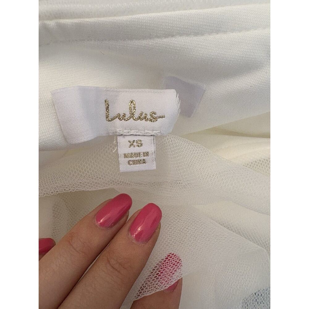 Lulus Beautifully Beloved White Mesh Off-the-Shoulder Maxi Dress Size XS Bride - Picture 7 of 7